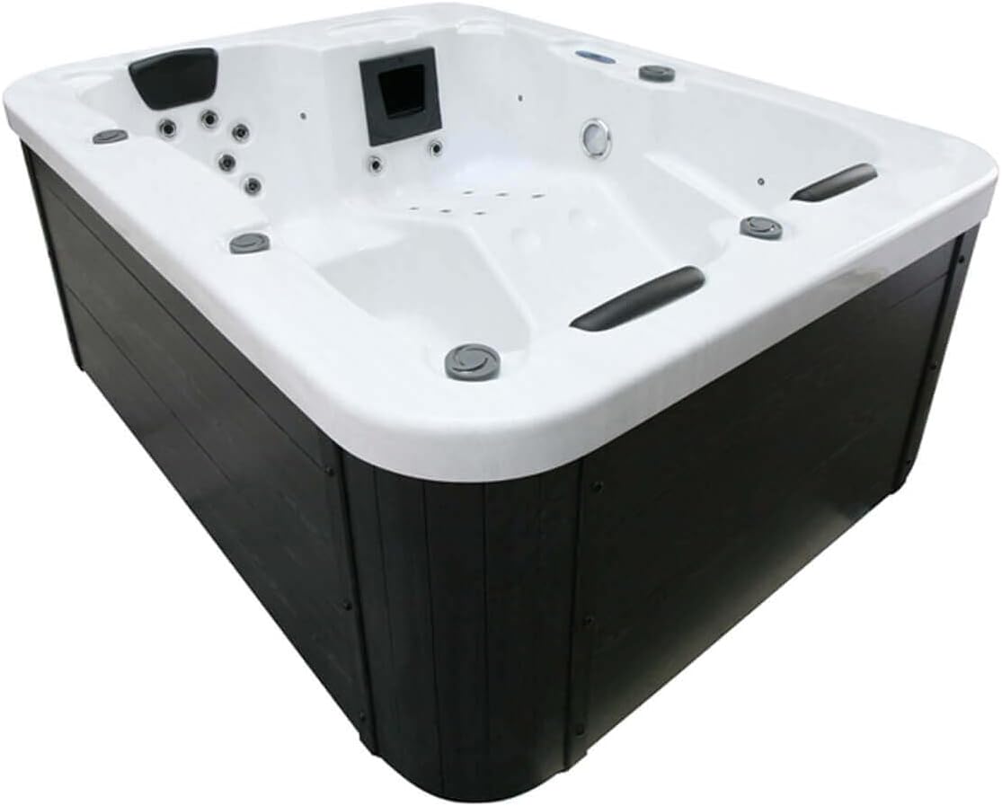 Home Deluxe - Outdoor Whirlpool - White Marble Pure - Maße: 210 x 160 x 85 cm - Inkl. Heizung, 27 Massagedüsen und 9 Lichtquellen I Außen Whirlpool Spa für 3 Personen