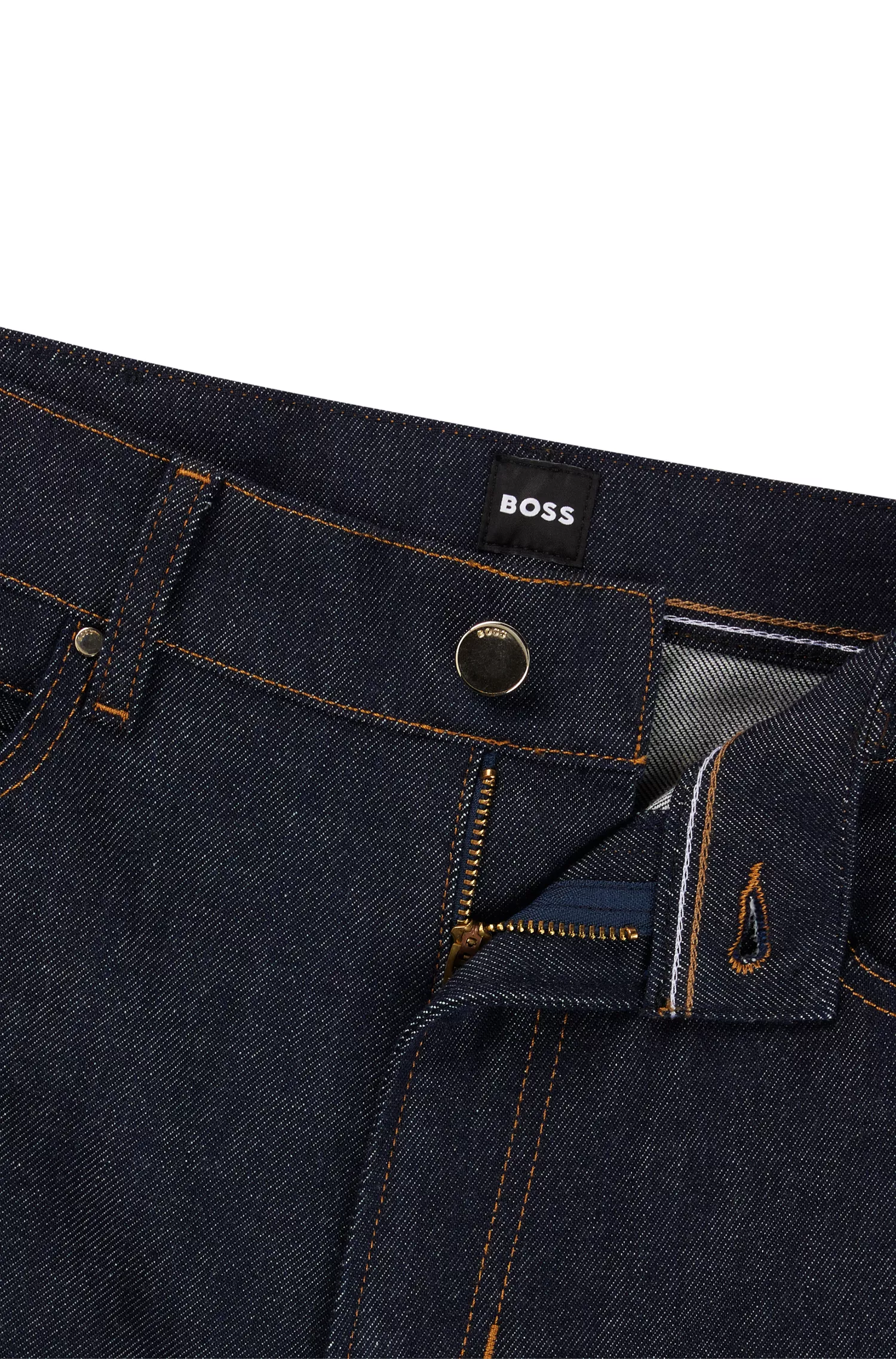 Calça jeans BOSS preta, corte slim, em denim azul-marinho confortável e elástico.