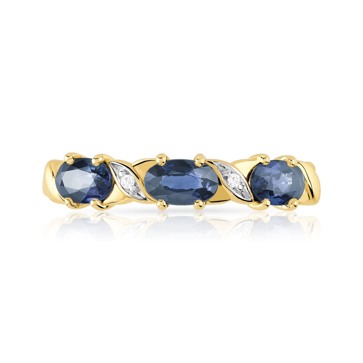 Bague or 375 2 tons saphirs ovales et diamants