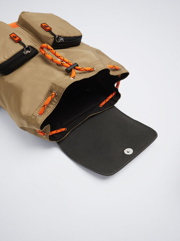 Mochila de nylon com blocos de cores - Marrom