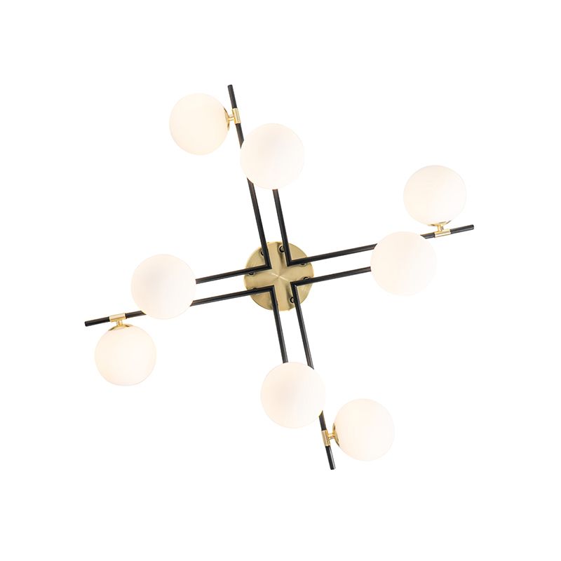 Plafondlamp zwart met goud en opaal glas 8-lichts - Lynn