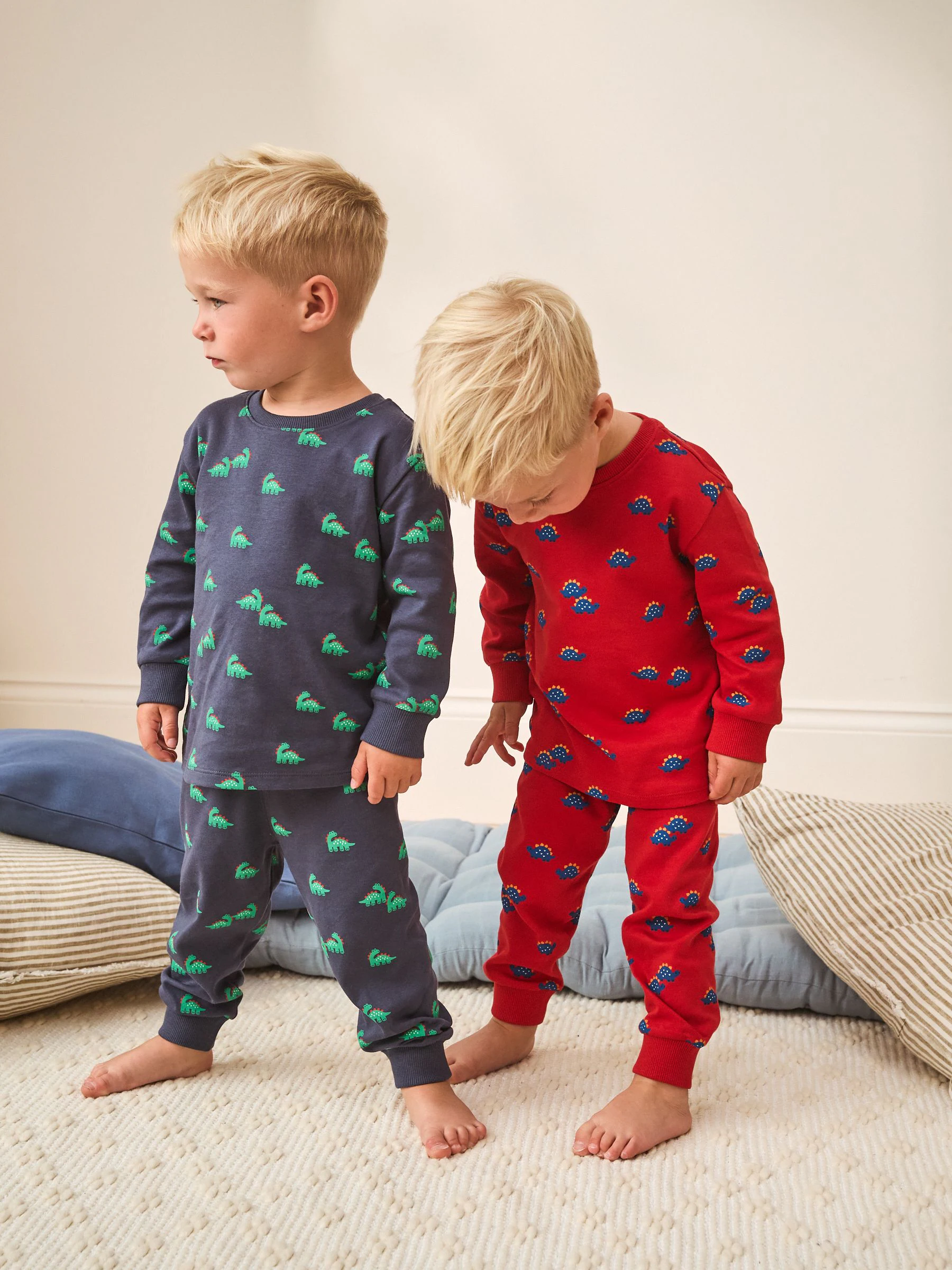 Blauw/Rood/Crème - Verpakking van 3 knusse pyjama's (9 mnd-10 jr)