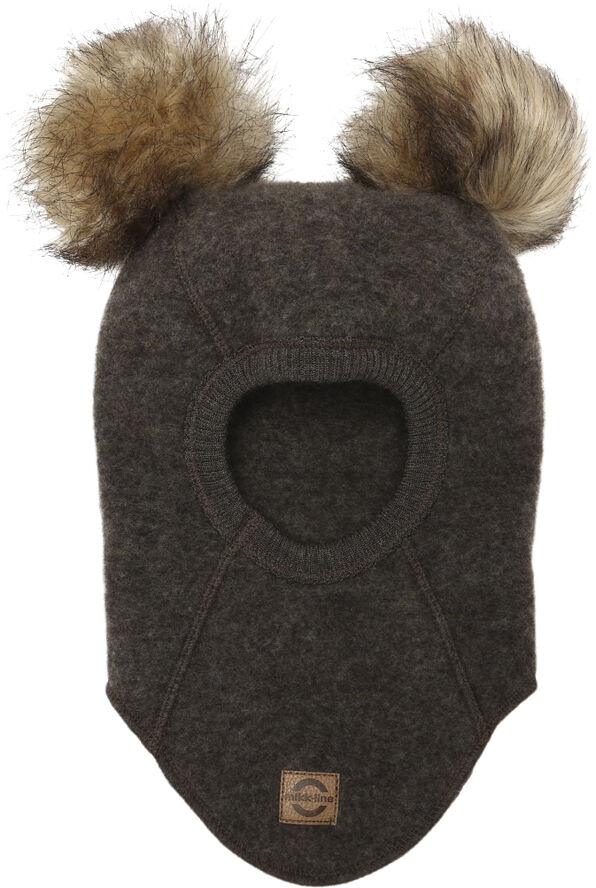 Mikk-Line Wool Fullface w. Pom Pom Dark brown melang