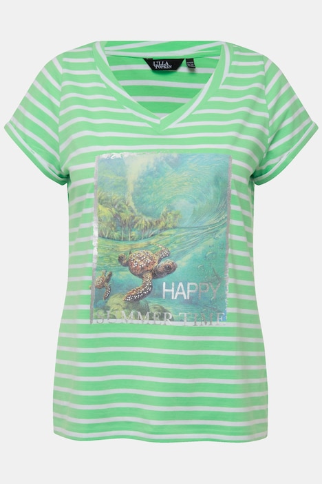 Shirt, Ringel, Schildkröte, Rundhals, Halbarm
