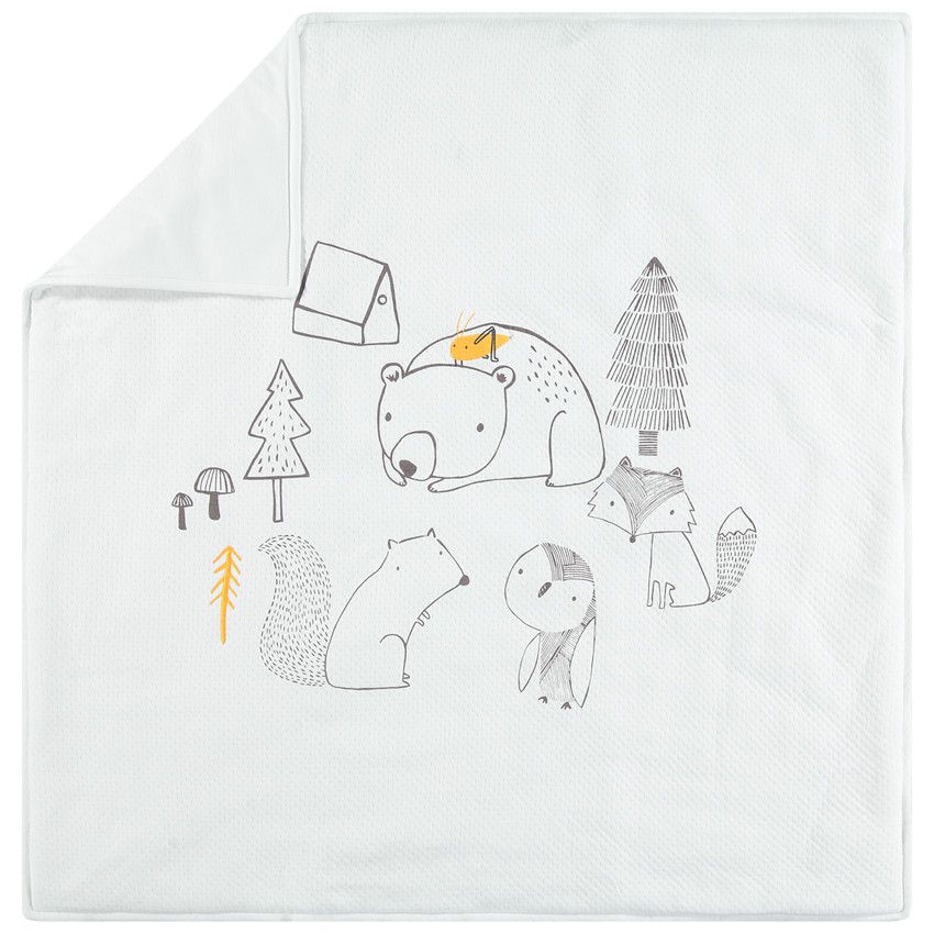 Couverture en jersey avec animaux de la fôret - 80x80cm - Blanc