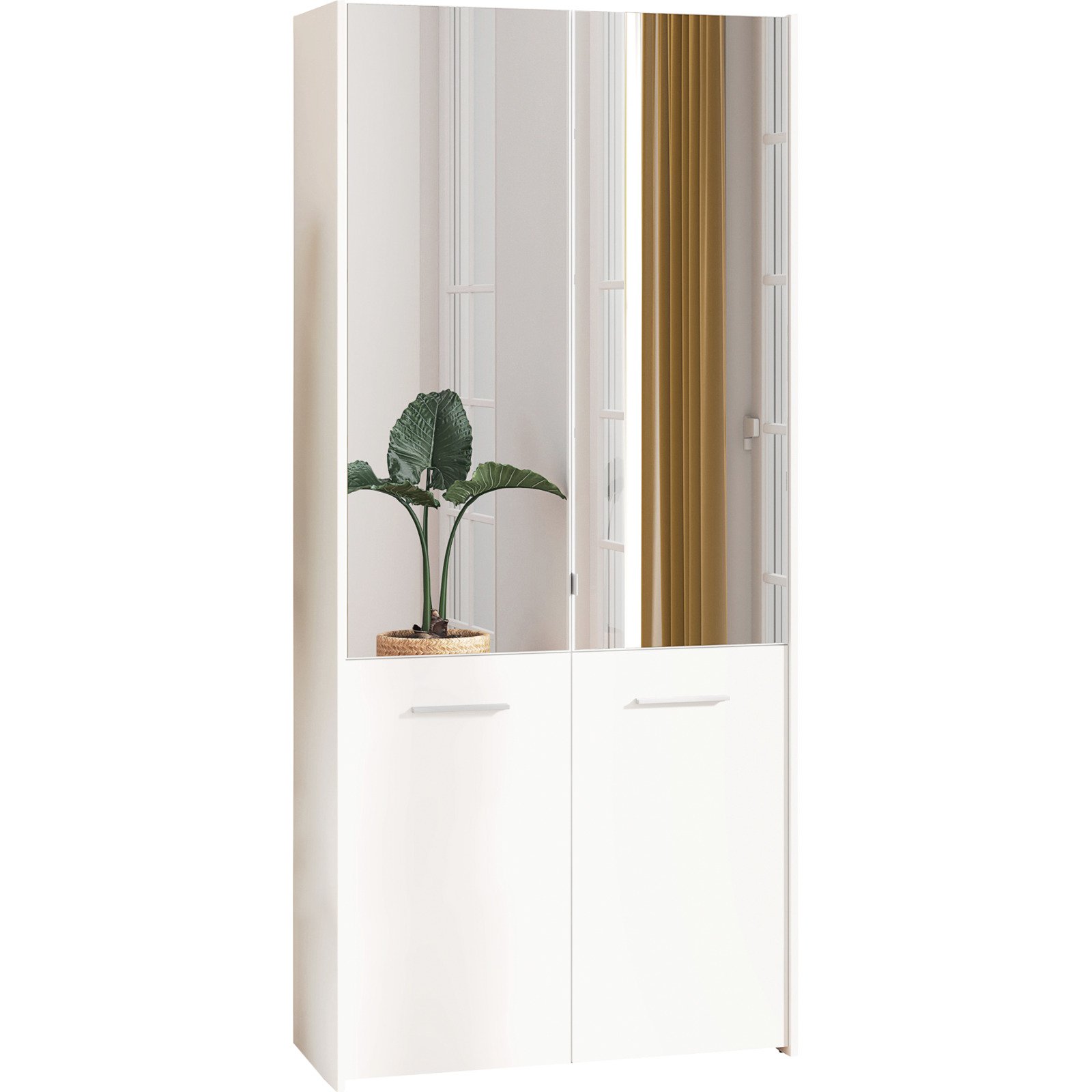 Schuhschrank Menorca Dekor Eiche weiss 89,5 x 199 x 37,5 cm, mit Spiegel