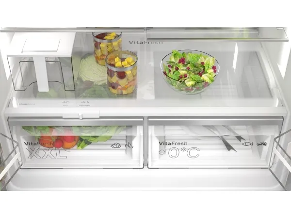 Bosch Serie | 6 KFI96APEA - Køleskab/fryser - frans dør-bundfryser med vanddispenser, isdispenser - bredde: 90.5 cm - dybde: 73.1 cm - højde: 183 cm - 574 liter - Klasse E - børstet stål