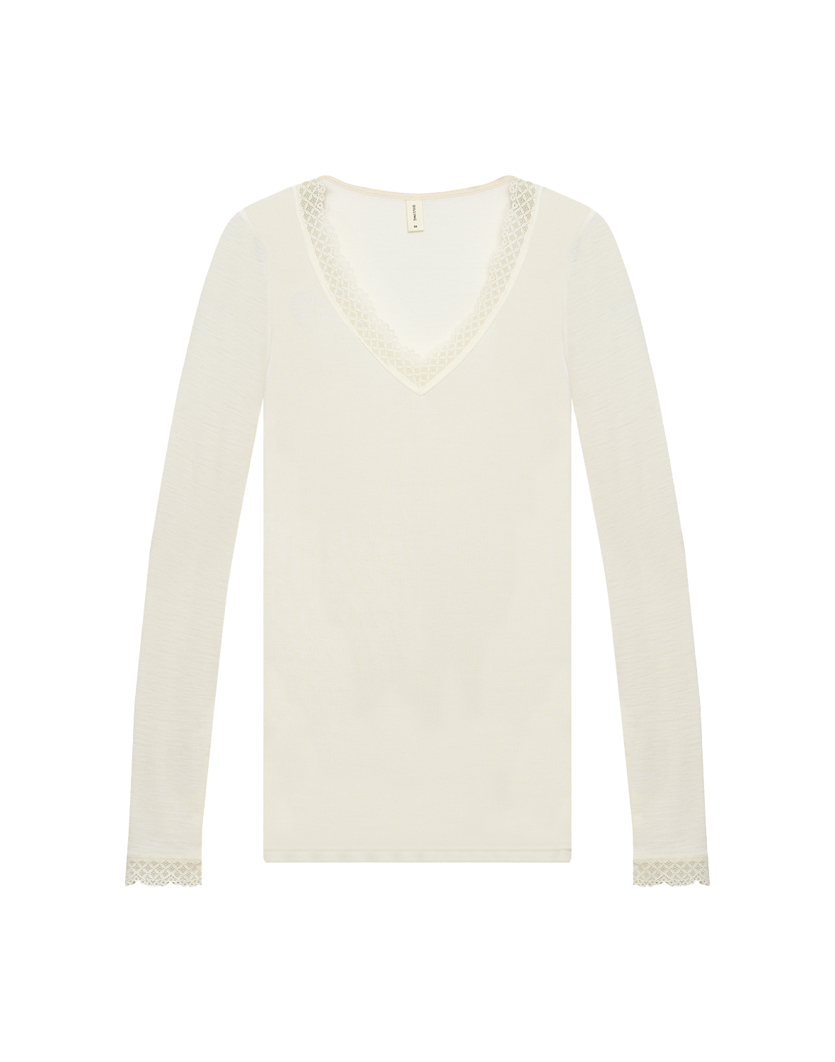 Shirt met kanten rand van merinowol/zijde voor dames -