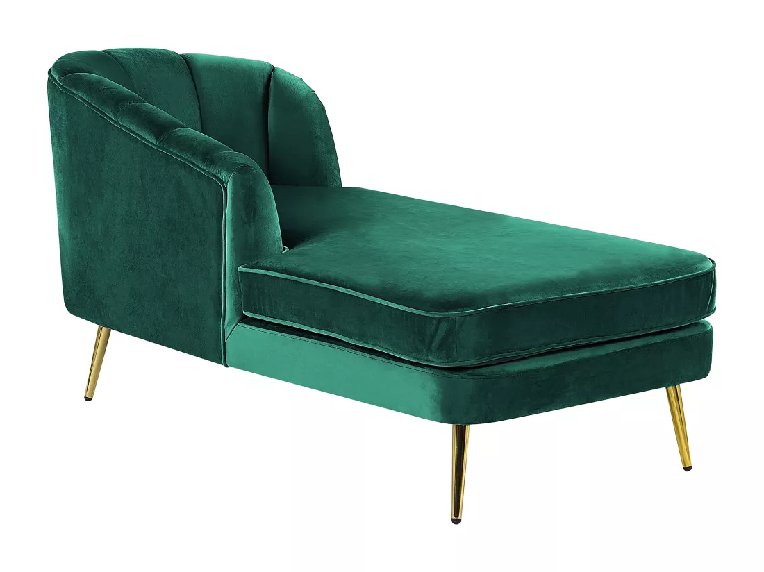 Chaise longue côté droit en velours vert émeraude ALLIER