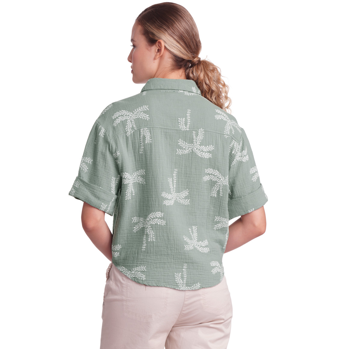 Gina Damen Musselin-Bluse mit Allover-Muster salbei