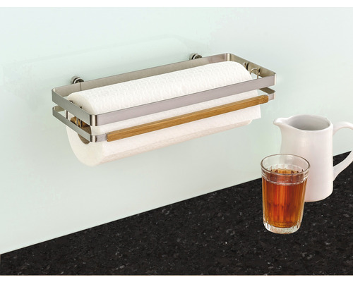 Wenko Turbo-Loc Premium keukenrolhouder + adapter, zilver/bamboe