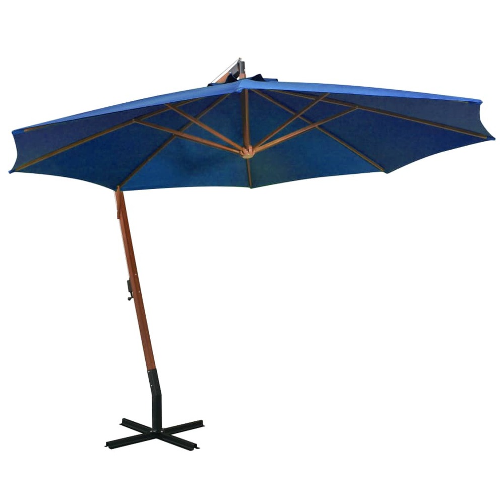 Parasol suspendu avec mât 3,5 x 2,9 m bois de sapin bleu