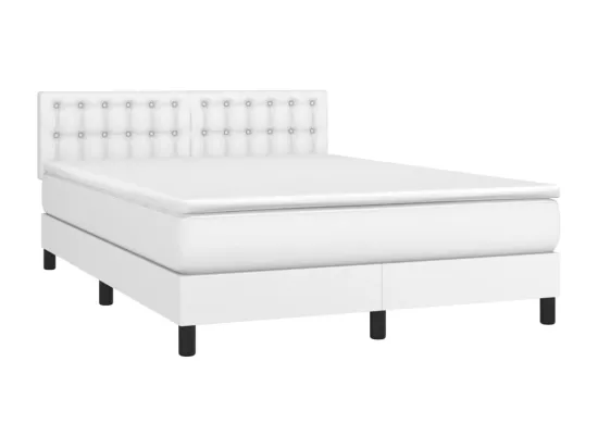 Sommier tapissier et matelas et LED Blanc 140x190 cm Similicuir