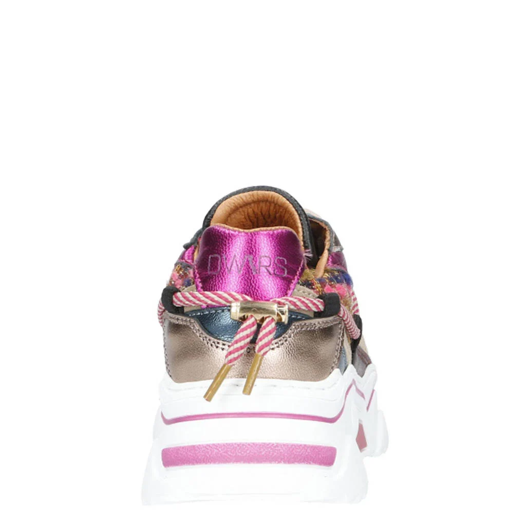 DWRS Jupiter tweed chunky leren sneakers beige/fuchsia