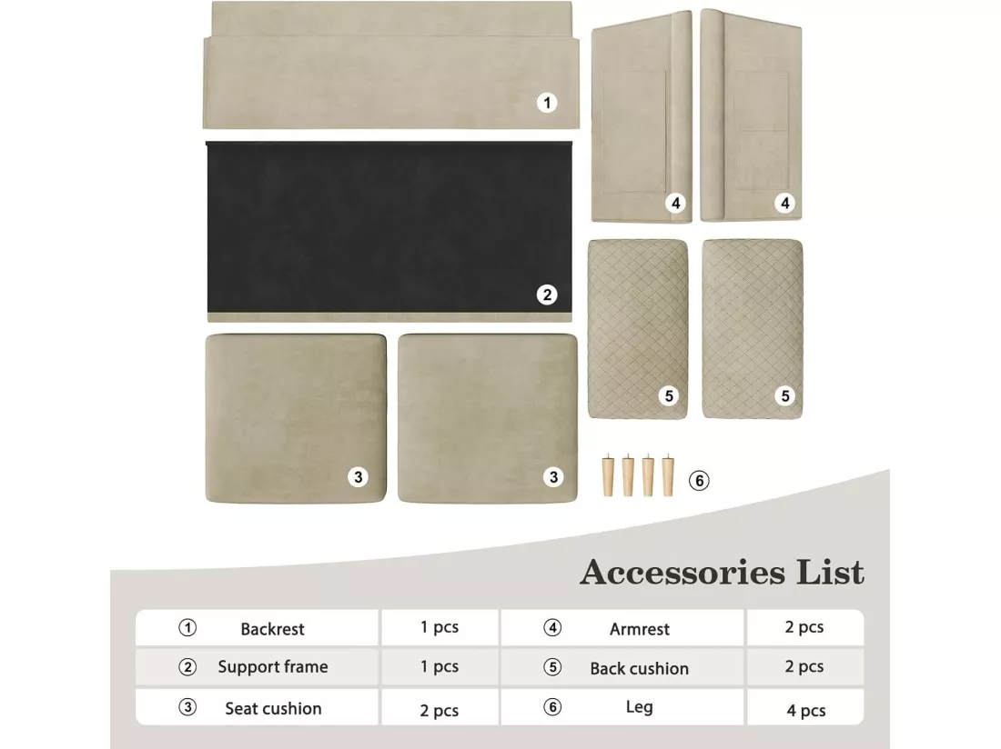 Canapé 2 places confort assise profonde en velours, pieds en bois, 164x76x85cm, Beige