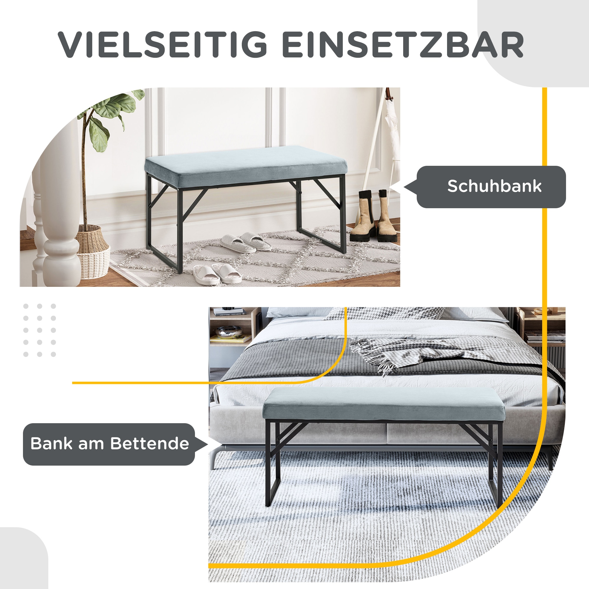 HOMCOM Sitzbank mit Samtoptik blau 100L x 35B x 47H cm