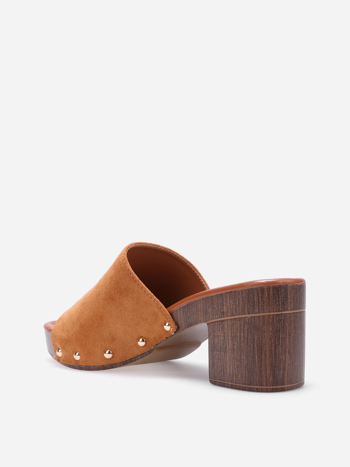 Mules sabots cloutées en suédine- Camel