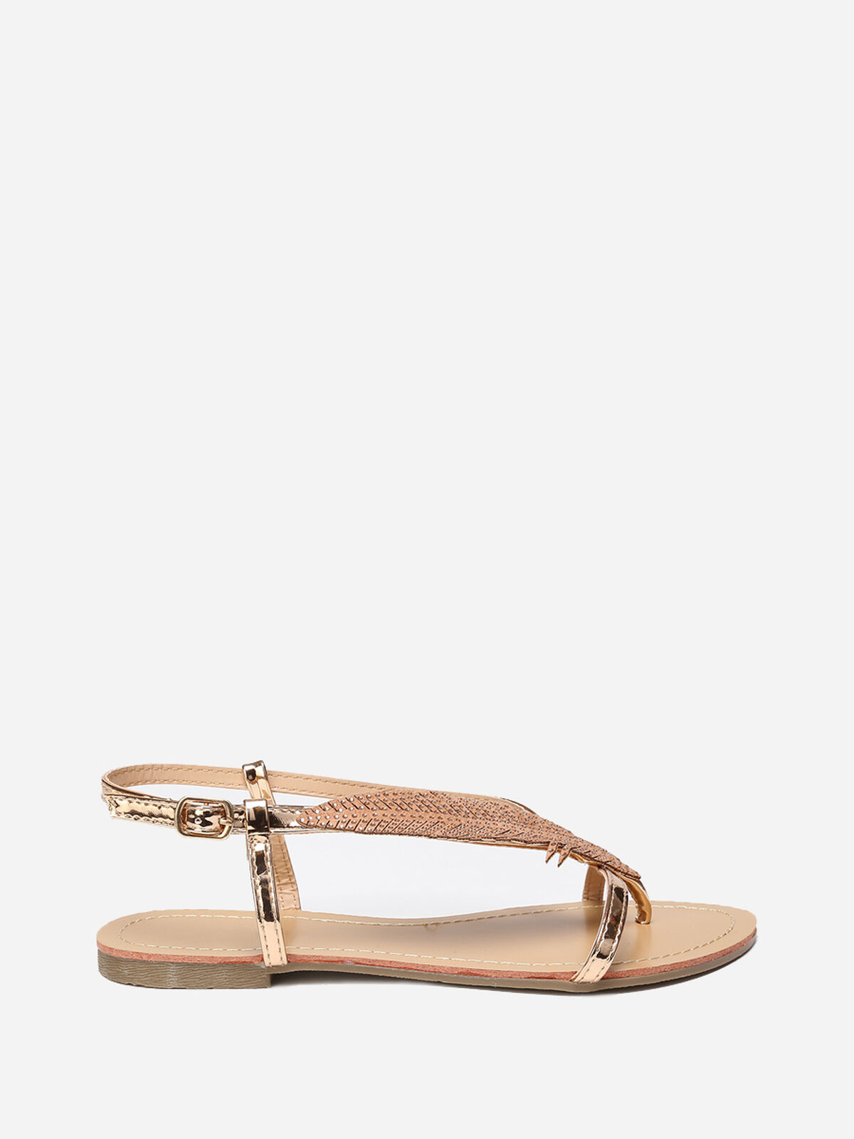 Nu-pieds à feuille en strass- Doré rose