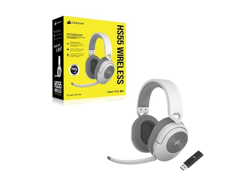 Corsair Headset HS55 Wireless Weiss Kabellosses Gaming Headset mit Surround Sound