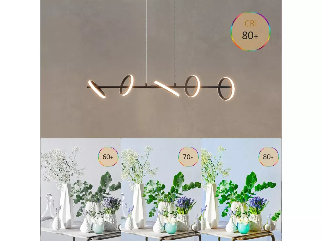 NETTLIFE Suspension LED Moderne Noir Diam.106CM Anneau Design Dimmable avec Télécommande 42W Métal Hauteur Réglable pour Salle à Manger Salon