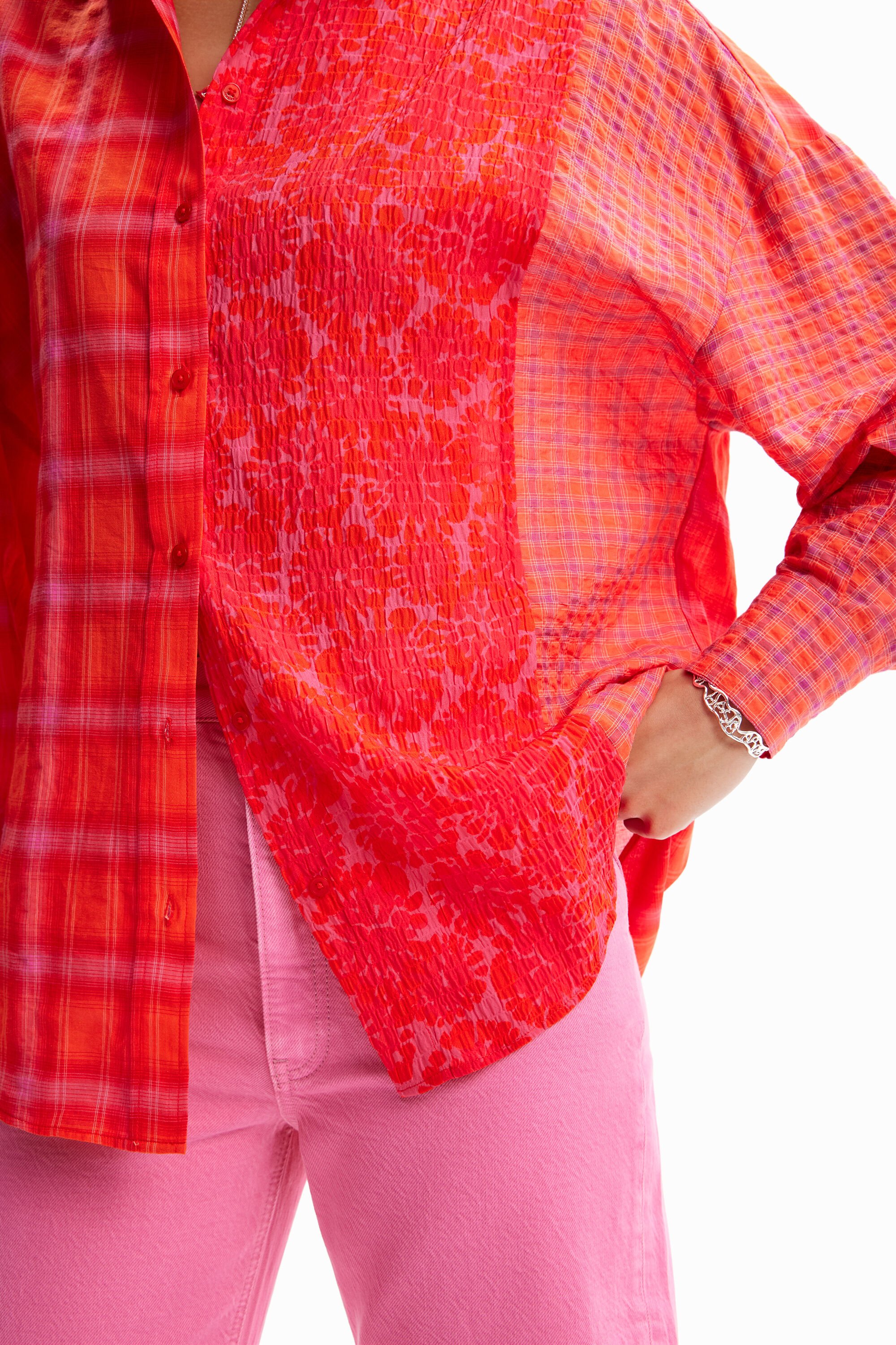 Chemise oversize patchwork carreaux