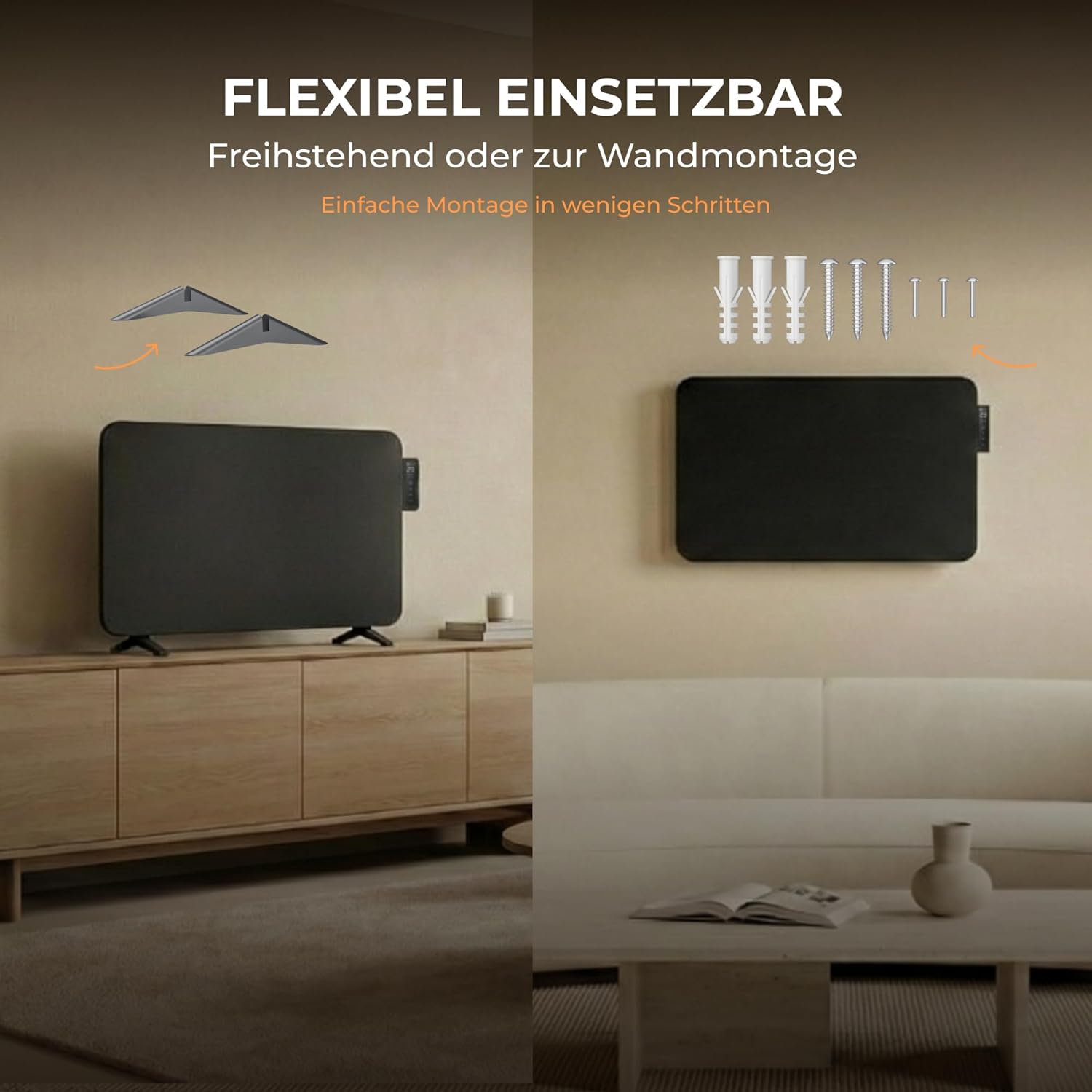 BR Bringer Hybrid Infrarotheizung 2000 Watt mit Konvektion - Smart Thermostat, WIFI & App - für Wandmontage oder als Standgerät für Räume bis 30m² - Energiesparend - Deutsche Qualitätsmarke (schwarz)