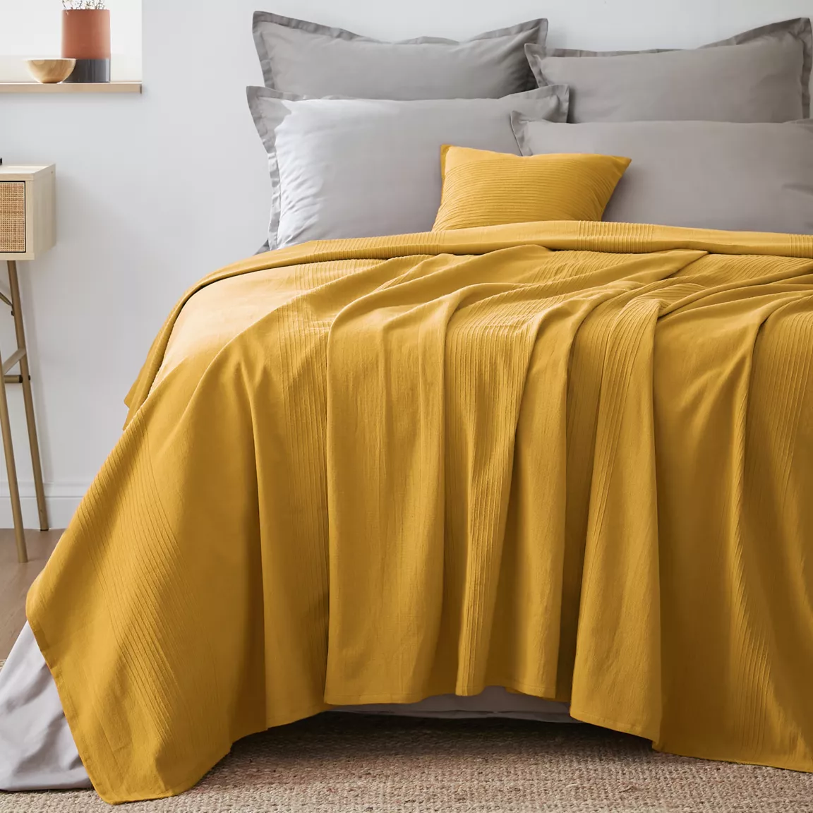 Couvre-lit coton tissé (180 x 220 cm) Léa Jaune safran
