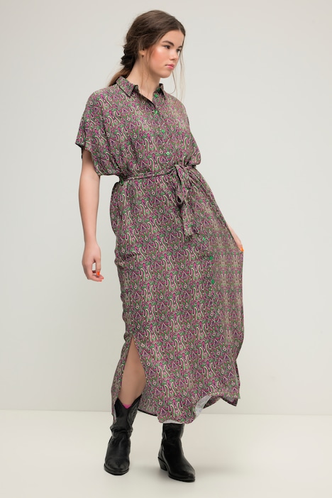 Maxikleid, oversized, Paisley-Print, Hemdkragen, Knopfleiste