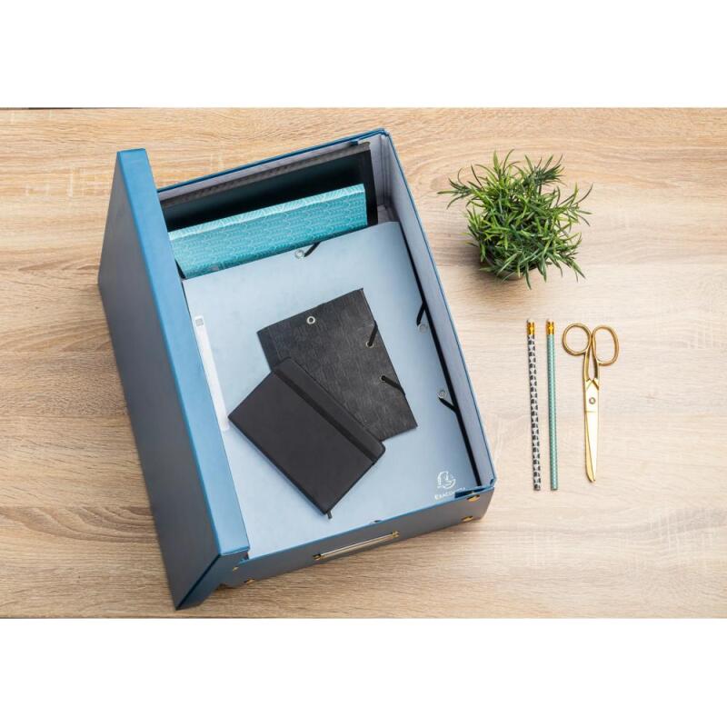 Boîte de rangement à plat carton 27x36x19cm Néo Déco - Bleu de France