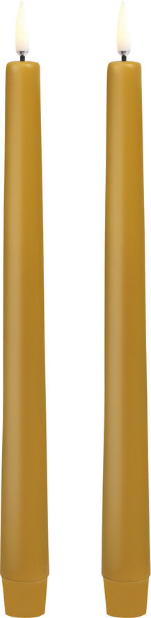 Uyuni LED taper candle, Curry yellow, smooth, 2-pack, 2,3x25 cm Cyrry yellow