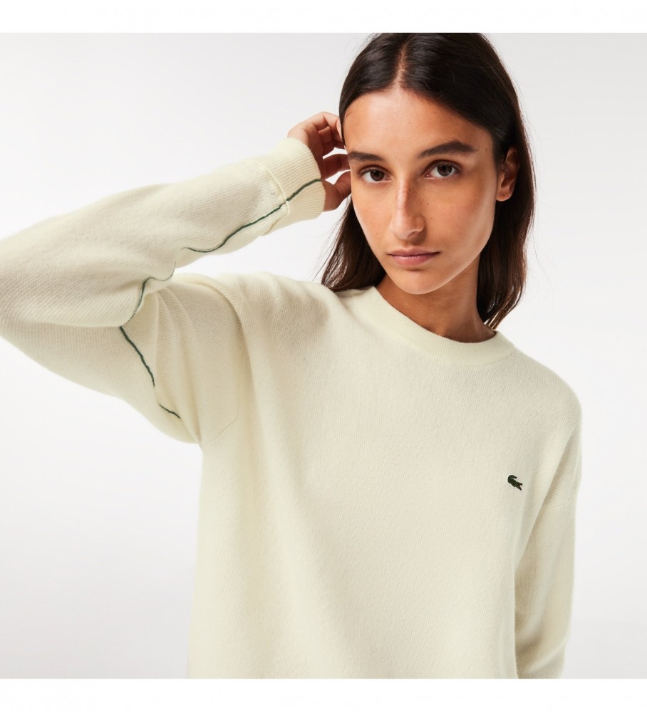 Suéter Lacoste de lã com gola redonda, branco