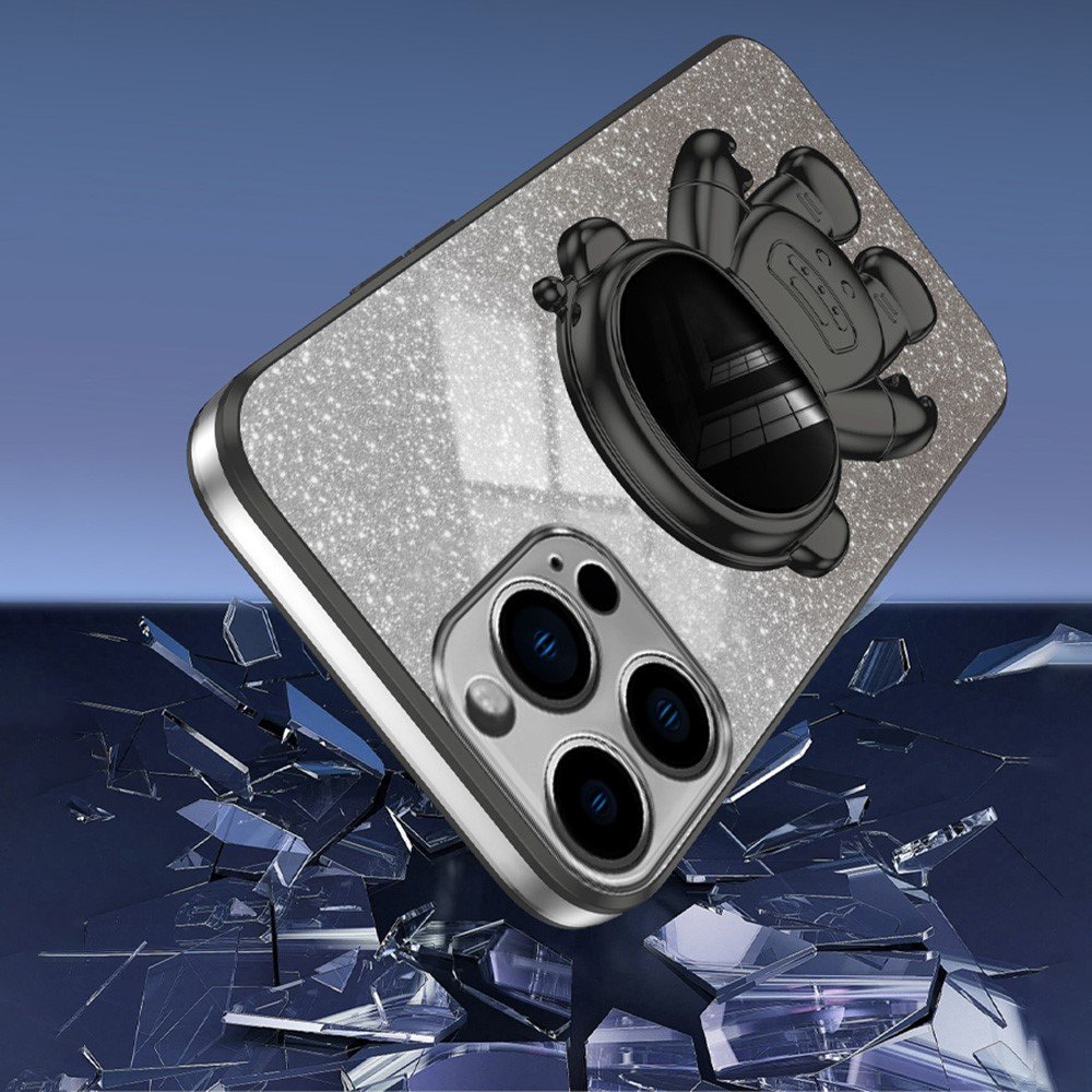 iPhone 14 Pro Max Hybrid Hardcase Glitzer Hülle   Astronauten Kickstand Aufsteller   Kameraschutz - Schwarz / Silber