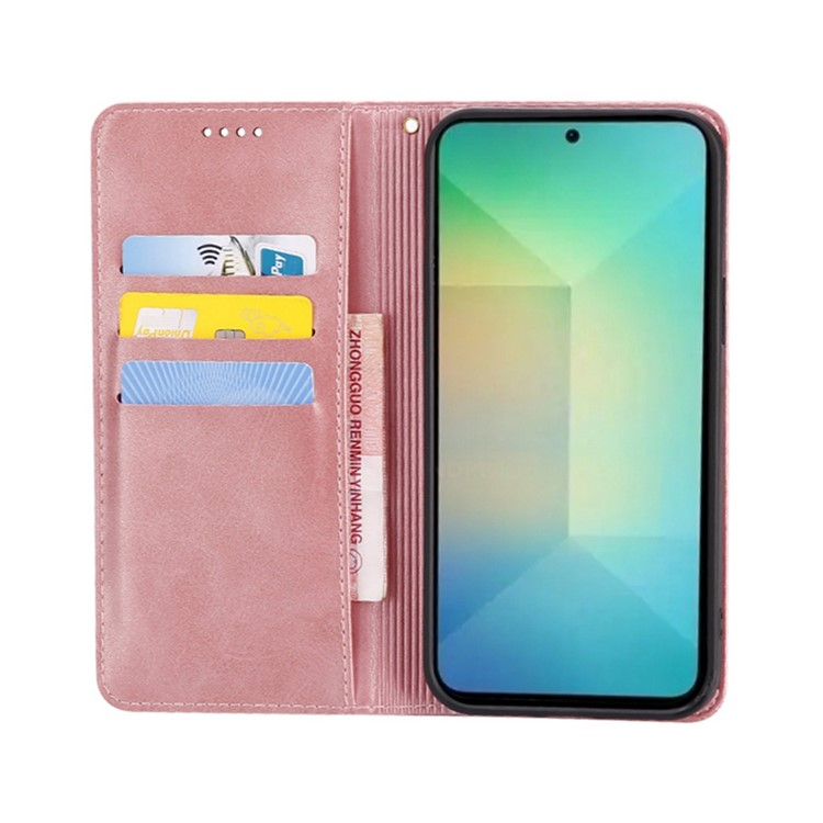 Samsung Galaxy S24 Leder Tasche Flip Cover mit Kartenfächer im Vintage Look - Roségold
