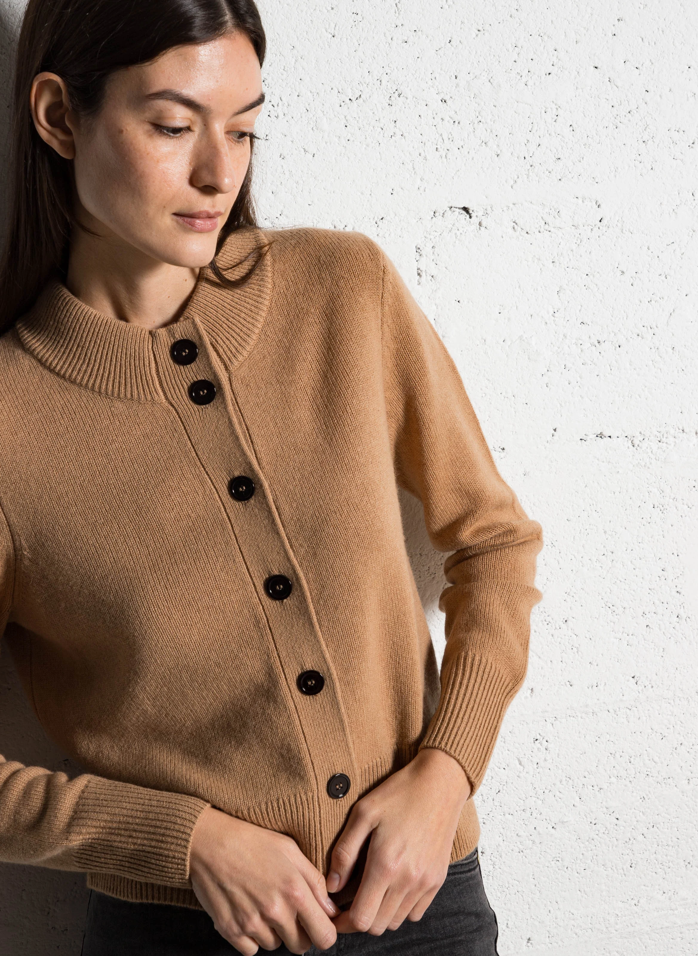 CHRIS - Gilet col rond en laine mélangée | Beige
