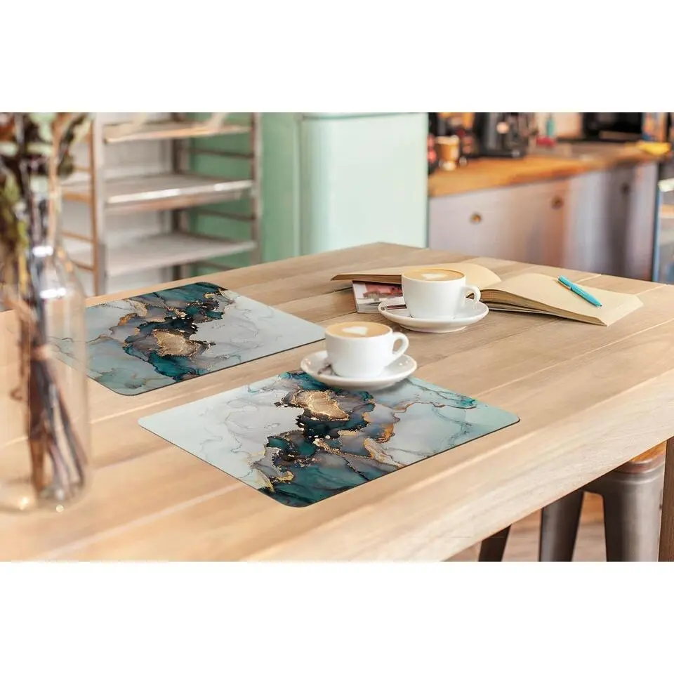 MuchoWow Placemat (6stuks) 45x30cm Marmer print Goud Blauw