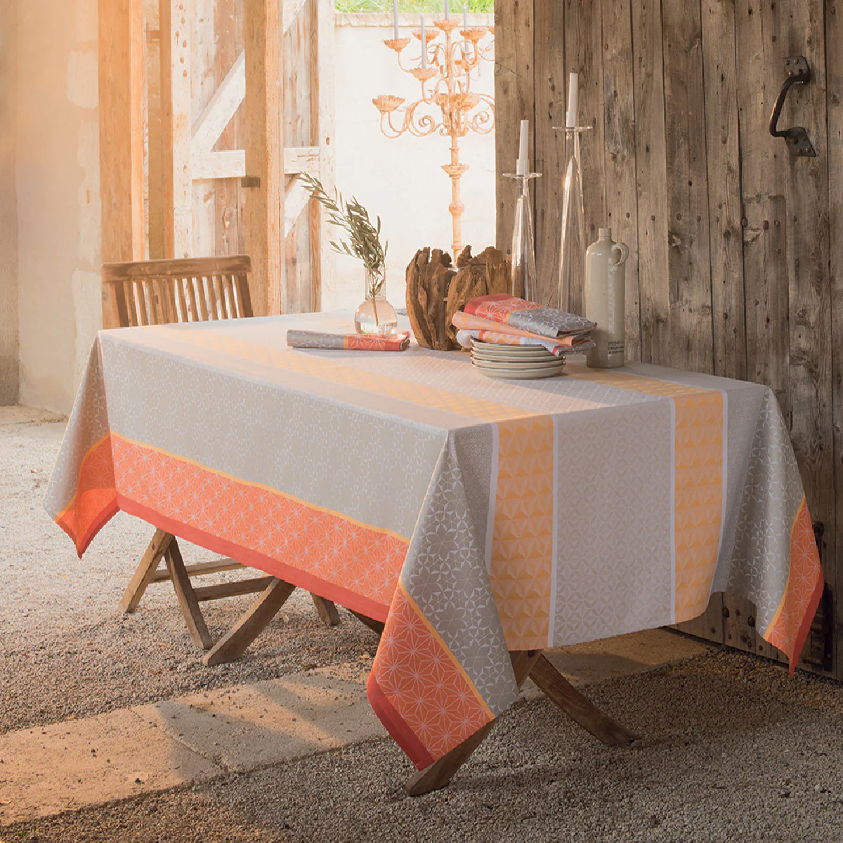 Nappe pur coton orange 155x155 Garnier Thiebaut
