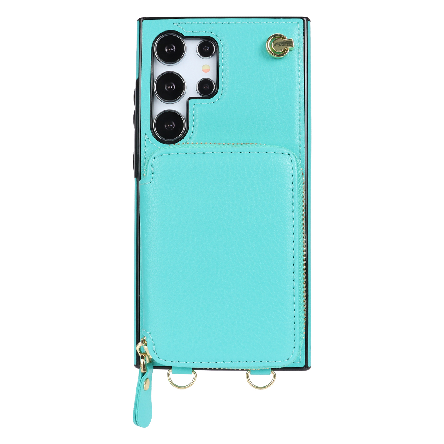 Samsung Galaxy S24 Ultra Necklace Leder Schutz Hülle mit Kartenfächer   Handykette (140cm) - Türkis
