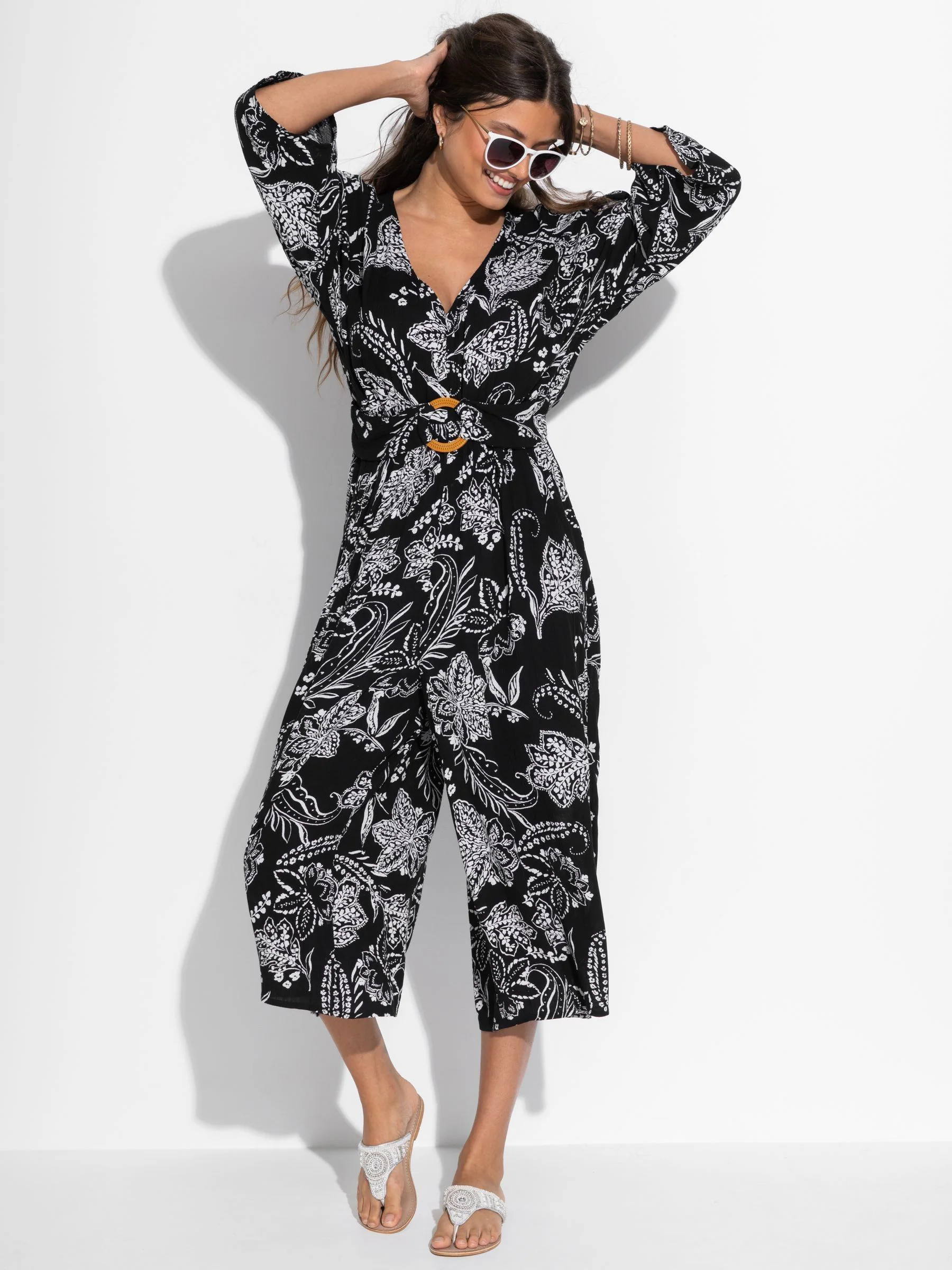 Pour Moi Geweven strandjumpsuit met kreukeltextuur en O-ring