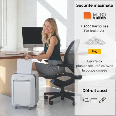 Fellowes Powershred LX211 - destructeur de documents coupe croisée microparticules - 15 feuilles - Corbeille 23 litres - blanc