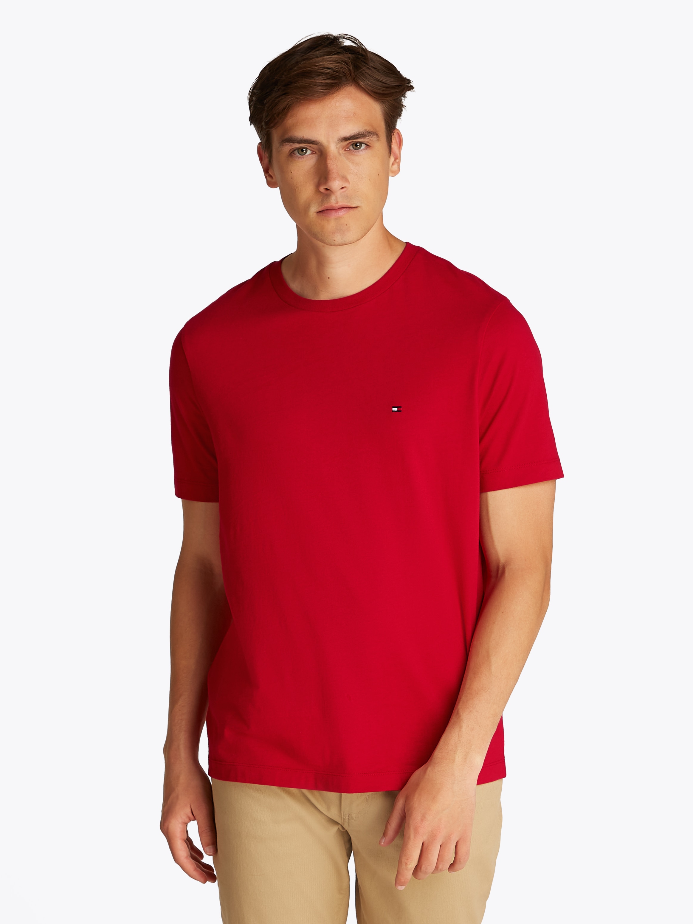 Tommy Hilfiger T-Shirt »ESSENTIAL REG FIT SOLID TEE mit Stickerei und Rundhals«, unifarben, casual, regular fit, Baumwolle, Rundhals