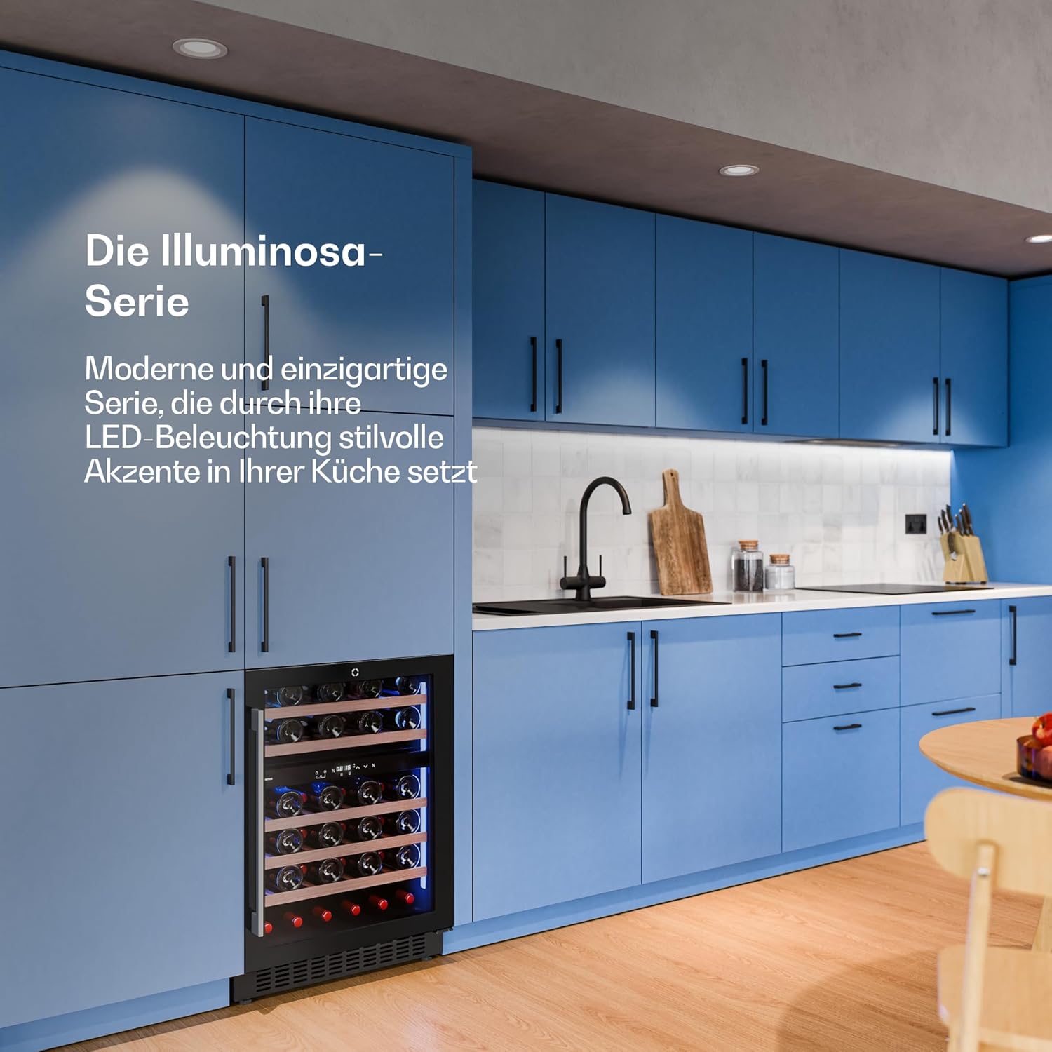 Klarstein Illuminosa Unterbau Weinkühlschrank - 46 Flaschen, 2 Zonen, 5-22°C, LED, Touch, UV-Schutz, leise, Einbau, Weinkühlschrank zum Einbauen