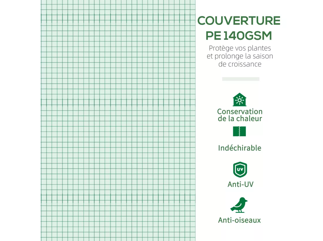 Serre tunnel de jardin grande taille dim. 3L x 2,95l x 1,97H m - 6 fenêtres, porte zippée enroulable - acier galvanisé PE haute densité vert