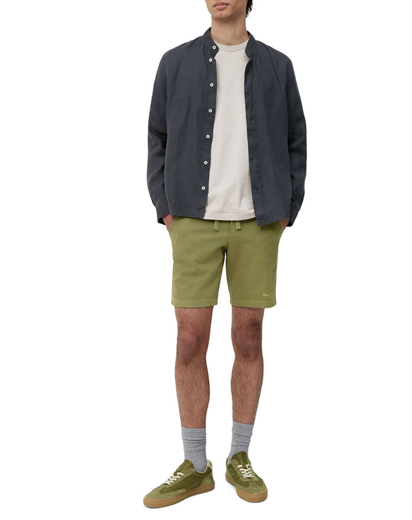 Marc O'Polo Chemise 100% Lin manches longues Mao Sf bleu marine