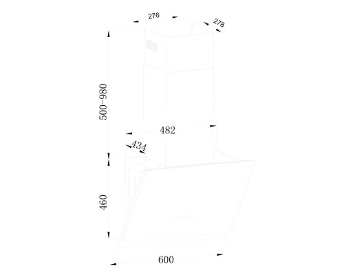 Amica wandafzuigkap, BxD 600 x 434 mm, zwart