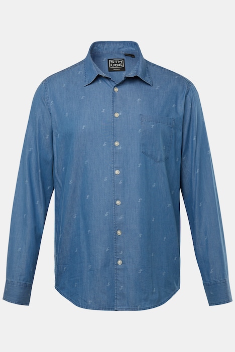 STHUGE Jeans-Hemd, Langarm, Alloverprint, Modern Fit, Kentkragen, bis 8 XL