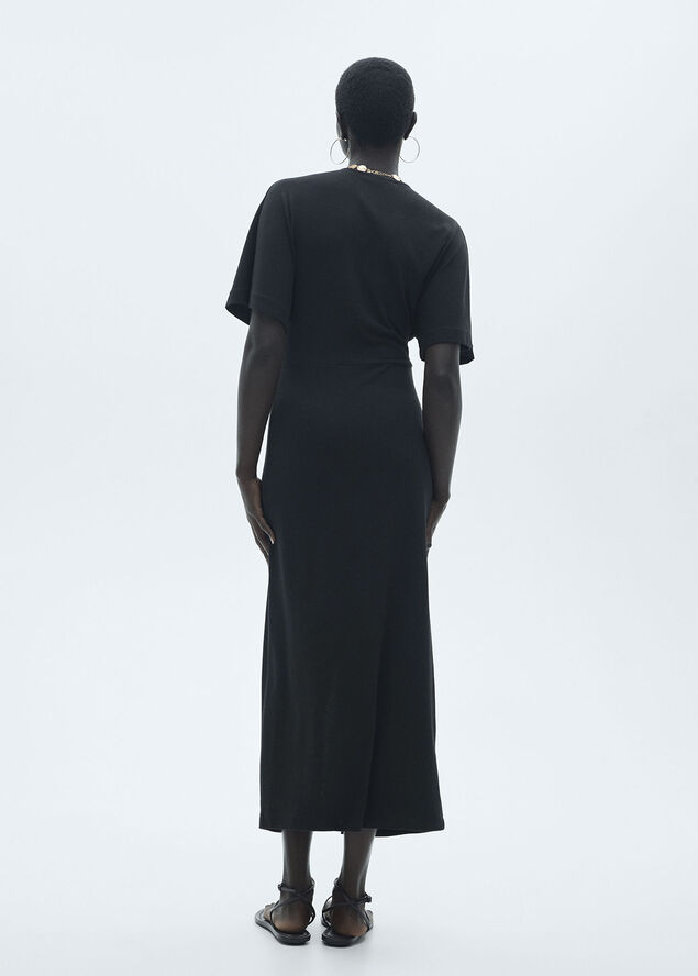 MANGO Short sleeve draped dress Black