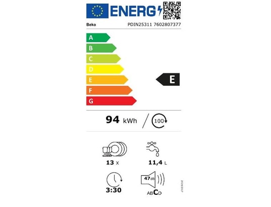 BEKO - Lave vaisselle tout integrable 60 cm PDIN25311, 13 couverts, 5 programmes, 47 db