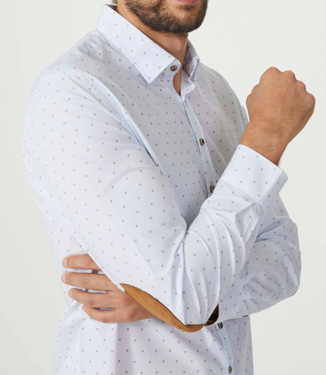 Chemise casual blanc-camel 