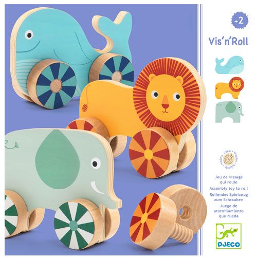 Djeco houten puzzel dieren op wielen (15st)