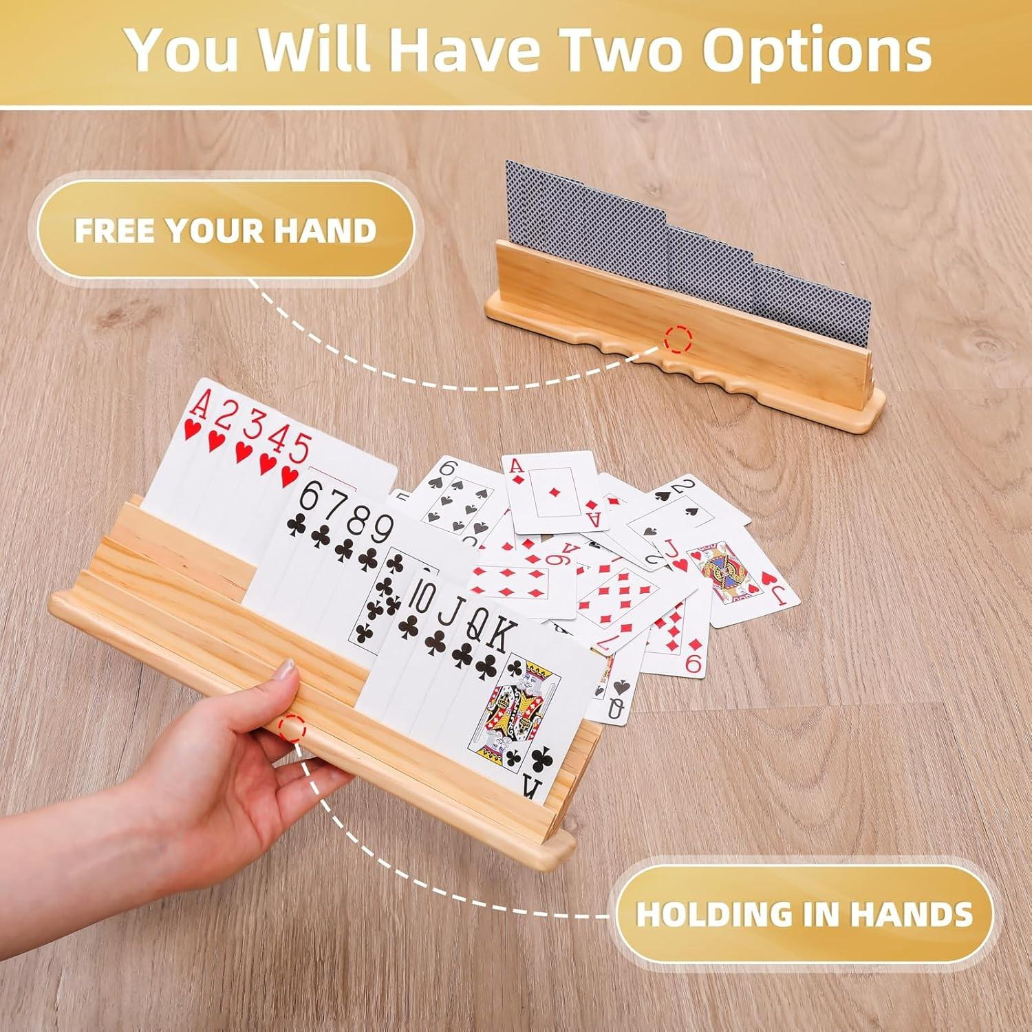 (2er Set) Holz Spielkarten Halter Tisch Karten Ständer Kartenspiel Aufsteller mit 3 Reihen - Braun